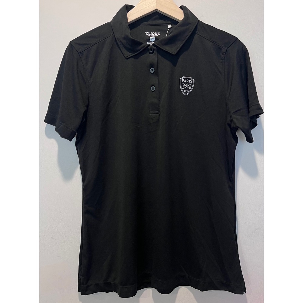 Clique Womens Black Paris 1916 Golf Polo Shirt Size L Made in Kenya